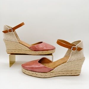 MAYPOL Spain Leather Espadrille Wedges Mauve Pink | Size 39 (8.5)